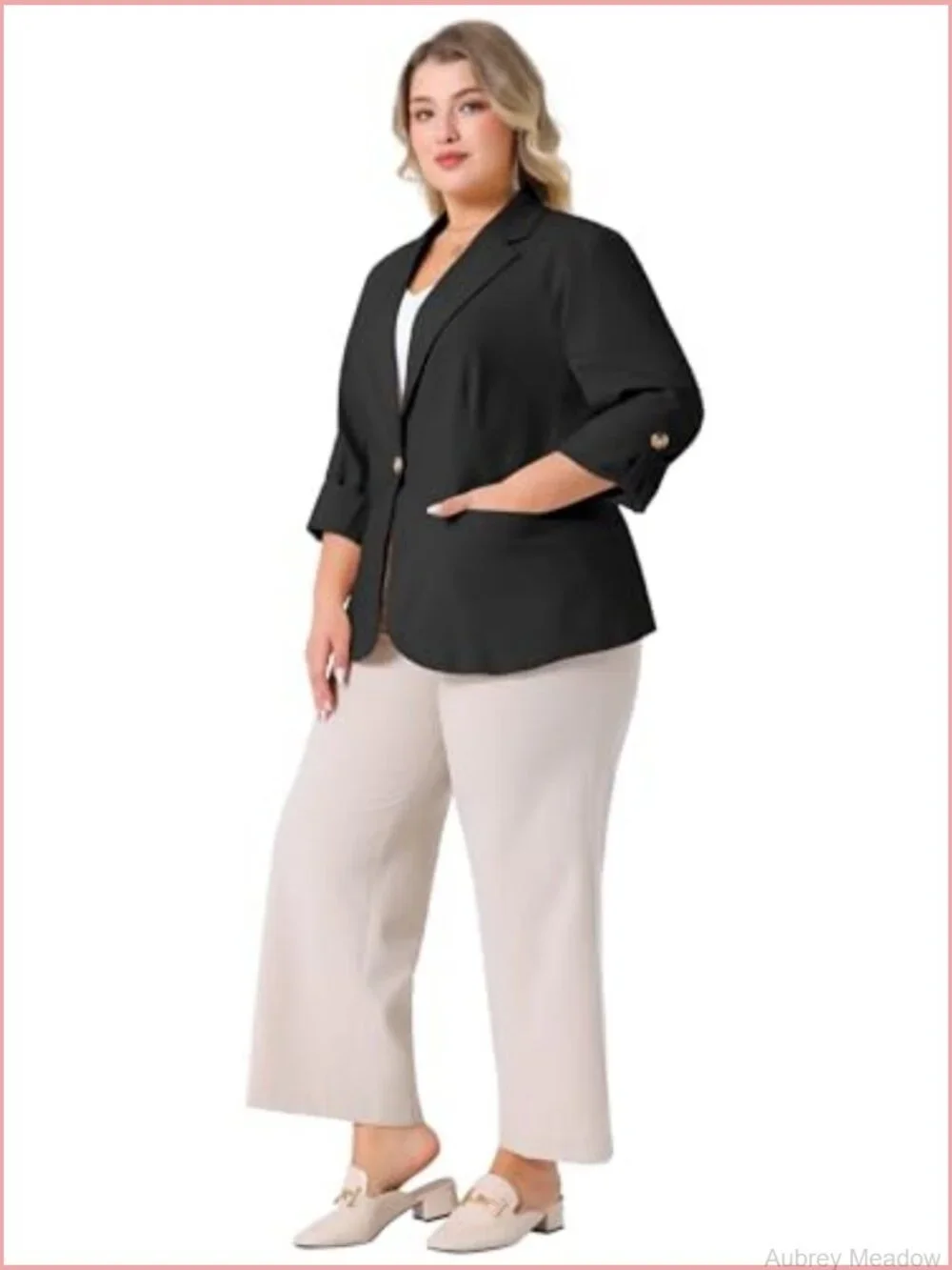 Plus Size Linen Cotton Blazer Lightweight Office Work Suit Jacket